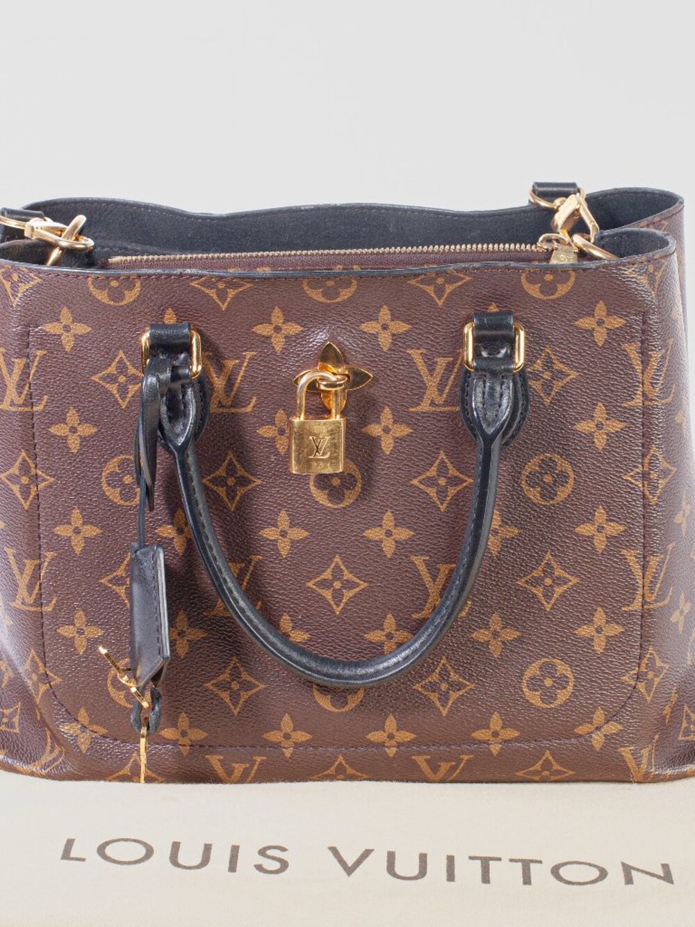 Authentic Louis Vuitton Monogram Flower Tote Black Shoulder Bag